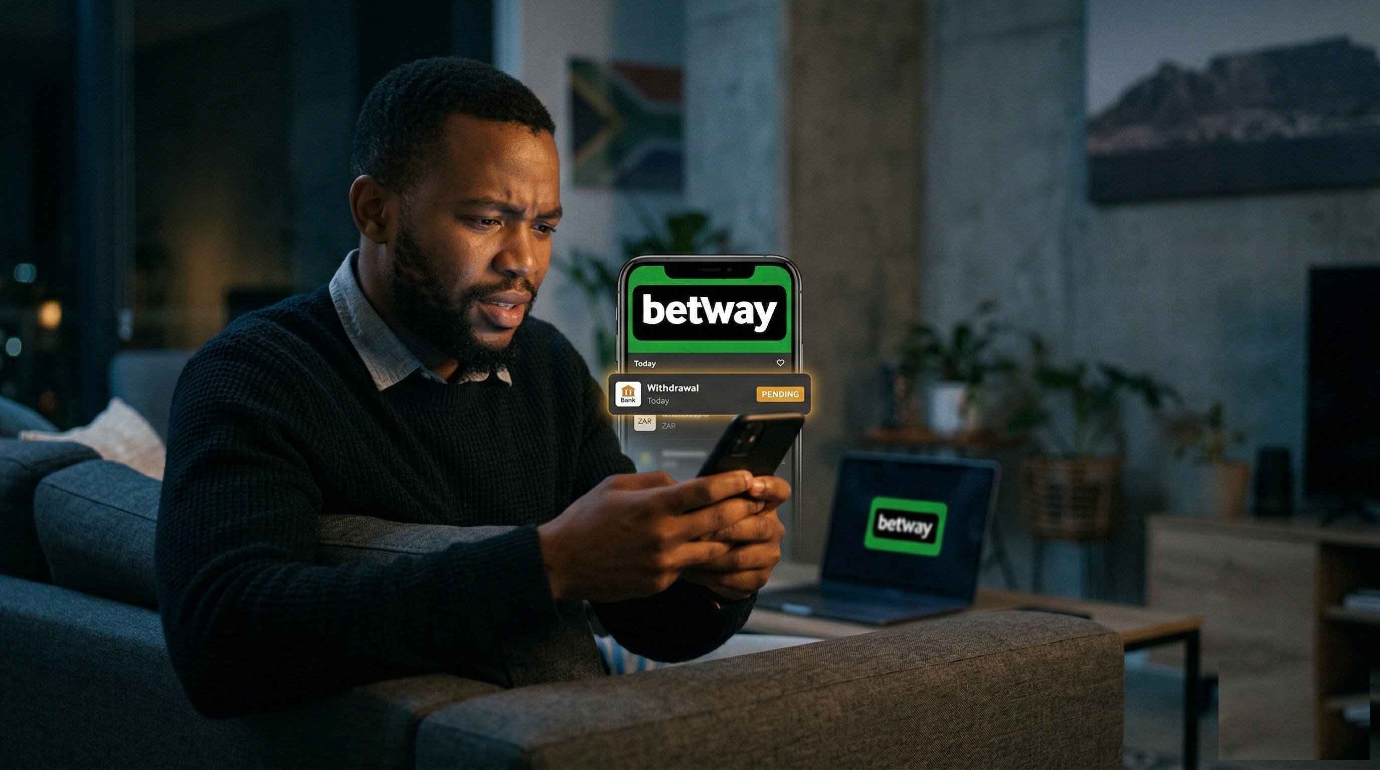 South African bettor checking a pending Betway withdrawal on mobile